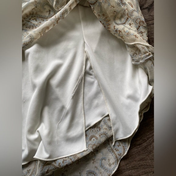 Vintage Jessica patterned cream colour Ruffled midi dress with v neck cap sleeve - Picture 9 of 11